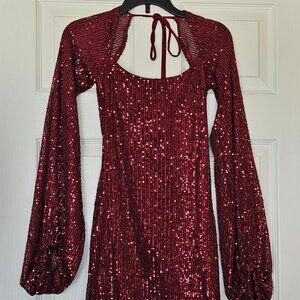 Lucy in the Sky Burgundy Sequin Long Sleeve Mini Dress – XS